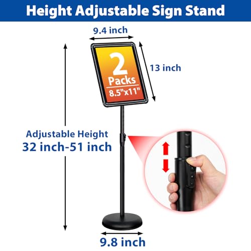 2-Pack 8.5x11 Inch Adjustable Sign Stand & Floor Standing Sign Holder - Pedestal Poster Stand with Vertical & Horizontal View Display for Indoor/Outdoor Business & Store Signage (Black) - color: Black, size: 8.5"x11"-2Pack