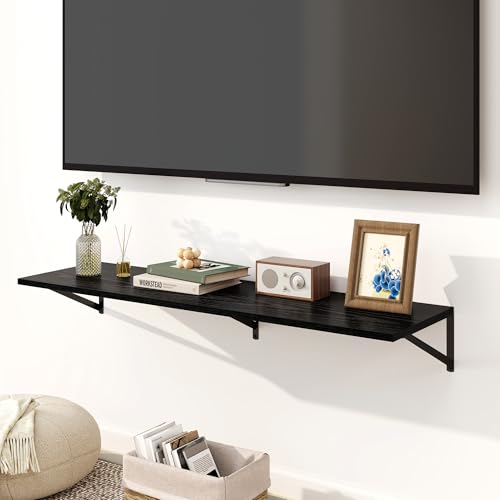 Fun Memories Floating Shelves for Wall, 12 Inch Deep Floating Shelves Set of 2, 48W x 12D Large Wall Shelf with Sturdy Metal Brackets for Living Room, Bathroom, Bedroom and Kitchen, Black - color: A-black, size: 48"W x 12"D