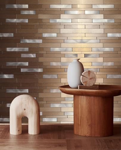10 Sheets Peel and Stick Backsplash Tile for Kitchen, Self-Adhesive Mosaic Tile, Stick on Bathroom Vanities,Fireplace Décor, Laundry Table (Brushed Bronze+Frosted Silver) - color: Brushed bronze+Frosted silver
