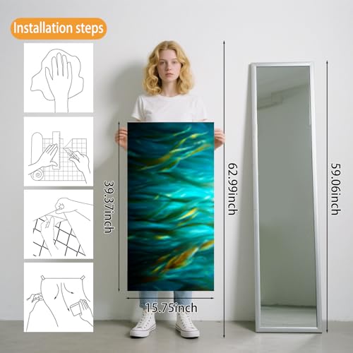 Nuxovilar Teal Seagrass Peel and Stick Wallpaper, 15.75 x 39.37 Inches, Self Adhesive Vinyl Contact Paper, Underwater Aquatic Plant Wall Decor for Bedroom Living Room Cabinet Table - color: YFW07432