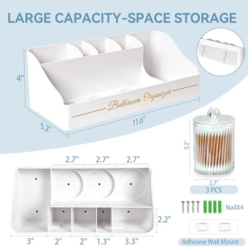 Tucao Toothbrush Holders, Toothbrush Holders for Bathroom with 6 Large Capacity Storage Slots & 3 Qtip Holders - Sturdy for Bathroom Counter Organizers and Storage Countertop - Marble White - color: White, size: 3 Cups
