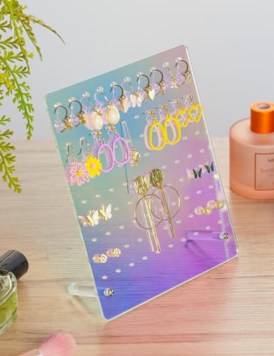 NiHome Acrylic Earring Stand 3PCS, Exquisite Double-Sided Acrylic Earring Organizer with 90 Holes Each - Lightweight and Sturdy Material, Unique Design with Larger Holes for Special Sizes - color: Iridescent-Cylindrical Base