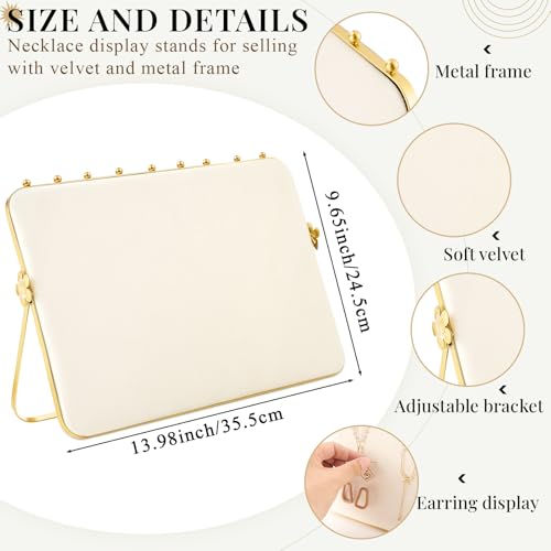 Colingmill 1 Pack Necklace Display Stand for Vendors 14 x 9.7 Inch Large Velvet Necklace Display Stand Double-sided Chain Holder Beige Grey Chain Jewelry Holder for Selling Craft Show Exhibidores