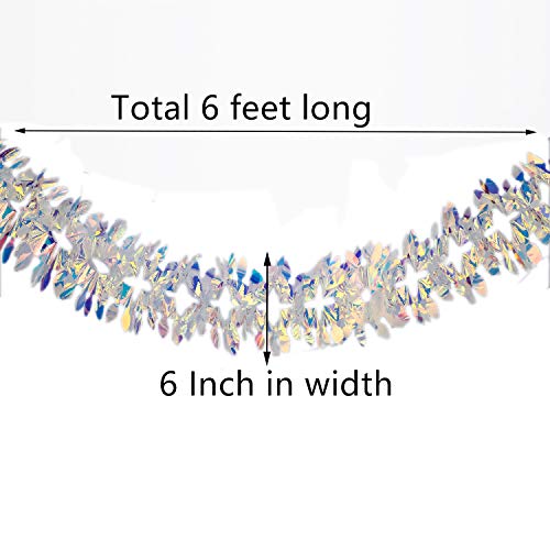 Iridescent Hanging Decorations Garland, 6ft Long Roll Shiny Foil Metallic Banner for Christmas, Bridal Shower, Wedding, Birthday, Frozen Theme Party, Fairy Princess Rainbow Show Decoration - color: Iridescent Thick Garland