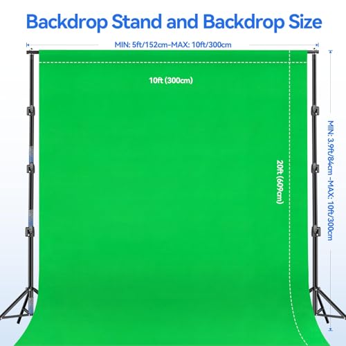 EMART 10 x 10ft Green Screen Backdrop Kit with Tripod Stand, Photography Background Support System with 10 x 20ft 100% Cotton Muslin Chromakey Backdrop for Photo Studio, Video Shooting, Live Streaming - size: 10*10ft Stand/10*20ft Backdrop
