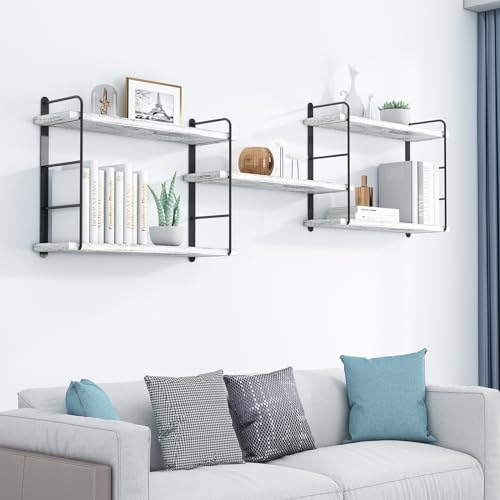 MXCSE Wall Shelves, Wall Mounted Bookshelves, DIY Floating Shelves for Wall, Wood Hanging Book Shelves for Room, Bedroom, Living Room, Easy Installation (Washed White, 50W x 17H) - color: Washed White