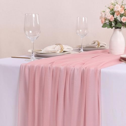 10FT Dusty Rose Chiffon Table Runner 30x120 Inches Sheer Table Runner Boho for Baby Shower Decorations Wedding Decor Birthday Party Decorations - color: Dusty Pink, size: 10FT × 1pc