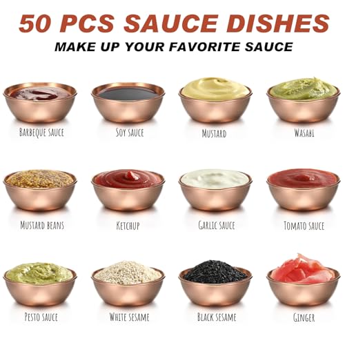 Tanlade 50 Pcs Metal Sauce Bowls 3.2 Inch Round Stainless Steel Seasoning Dishes Cups Mini Saucers Plates Small Sushi Dipping Bowls for Prep Ramekins Kitchen Party Supplies(Rose Gold) - color: Rose Gold