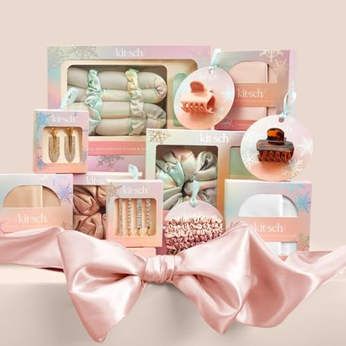 Kitsch Holiday Hair Hero XL Satin Heatless Styling & Flat Lay Claw - Heatless Curls & Waves, Extra Large Curling Rods, Satin Scrunchies & Claw Clip for Hair Protection, Gifts for Women- 4pc set, Aura - color: Aura