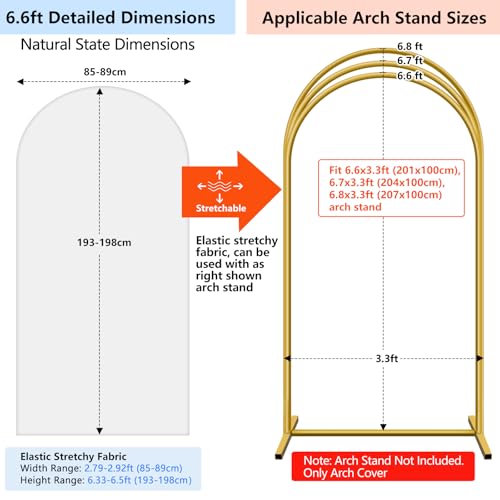 Hemmotop 6.6 ft White Arch Backdrop Cover (No Arch Stand), Spandex Arch Covers Stretchy Backdrop for Party, Wedding, Birthday, Baby Shower, Non-See Through, Reusable for Balloon Arches - color: White, size: 6.6x3.3 Ft (Hxw)