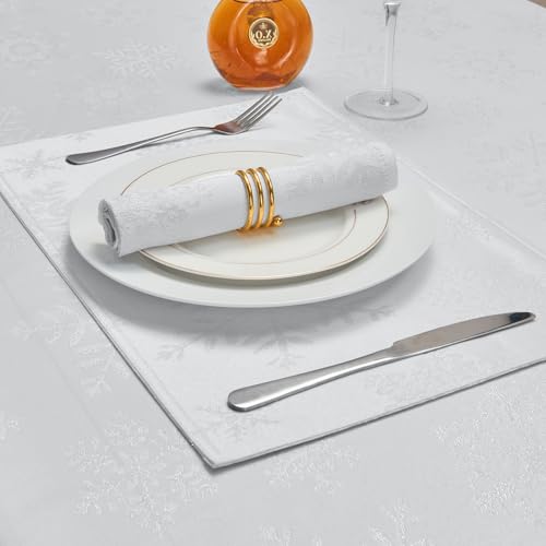 Cloth Napkins Set of 8–Square Jacquard sparkling metallic snowflake Fabric Polyester Washable Reusable Cloth Napkins for Kitchen Dinner Dining Restaurant Wedding Table(White Silver/17x17 Inch) - color: White Silver