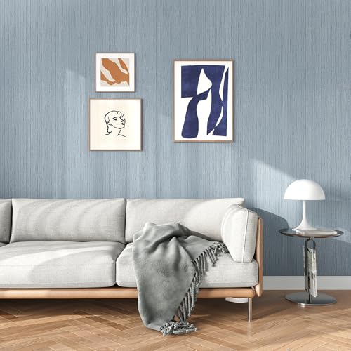 VEELIKE 15.7''x118'' Soft Blue Grasscloth Peel and Stick Wallpaper Textured Faux Grasscloth Wallpaper Removable Self Adhesive Linen Vinyl Blue Contact Paper for Cabinets Shelves Bedroom Bathroom Wall - color: Soft Blue, size: 15.7" x 118"
