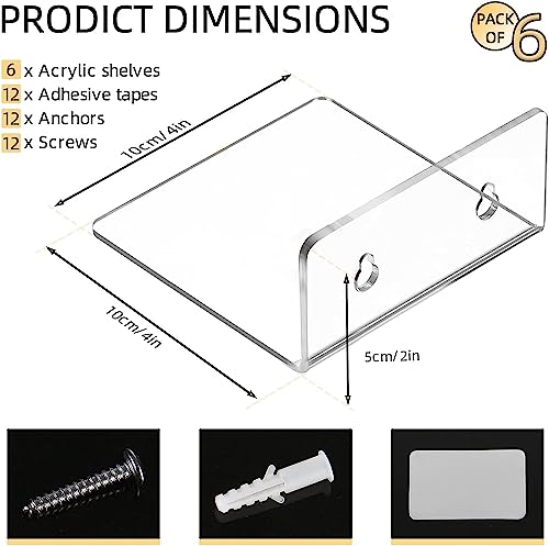 Acrylic Wall Shelves for Storage,Floating Shelf,Acrylic Display Shelves,Ledges for Pop Figures,Plant,Picture Photo for Bedroom Decor Living Room - color: Clear, size: 3.9 Inch 6Pack
