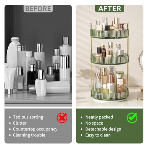 360° Rotating Makeup Organizer, Large Capacity Skincare Organizer, 3 Tier Cosmetic Skin Care Perfume Dresser Organizer, Fits Cosmetics, Perfume, Skin Care, Lipstick - color: Dark Green, size: 3 Tier