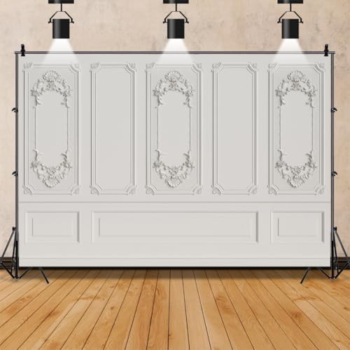 Yeele 5x4ft Vintage Room Interior Backdrop White Indoor Empty Baroque Room European Frame Artistic Reliefs Wall Photography Background Business Office Bedroom Decor for Artistic Photo Shoot Props - size: 5x4ft