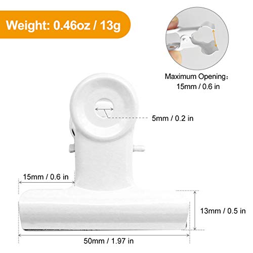Coideal White Bulldog Paper Clips, 20 Pack 2 Inch Large Metal Binder Clips Round Hinge Clamps for Food Bags, Pictures Photos, Art Crafts, Office School (50 mm) - color: White