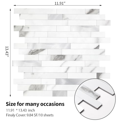 Yipscazo 2026 New Upgrade Peel and Stick Stone Metal Tile Backsplash, Stick on Tiles for Backsplash Kitchen, Bathroom (10 Sheets, Marble White Metal) - color: Marble White Metal