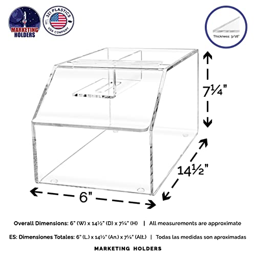 Marketing Holders Candy Bin Clear Acrylic 6" Dry Goods and Ice Cream Toppings Container with Scoop Slot and Hinged Lid Rounded Corners No Assembly - size: 6" Candy Bin