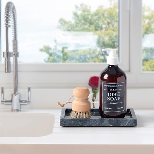 Natural Small Marble Vanity Tray, Luxury Stone Organizer for Bathroom & Kitchen | Holds Soap Dispenser, Jewelry, Perfume | Non-Resin, Non-Ceramic Décor - color: Black, size: 7.9" x 4.3" x 0.8"