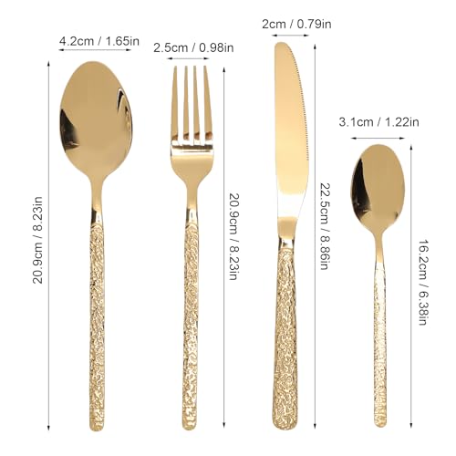 Fabater Gold Flatware Set, 24 Piece 18/10 Stainless Steel Silverware Set, Cutlery Utensil with Includes 6 Dinner Knives Forks Spoons for Restaurant Wedding Party Home Use (Stone Pattern Gold)