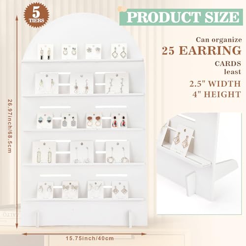 DoubleFill 5 Tier Wooden Earring Display for Vendor Arch Jewelry Display Stand Rack with Adjustable Height for Retail Selling - color: Grey White
