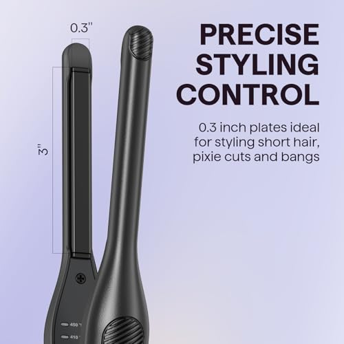 Wavytalk 3/10" Small Flat Iron, Pencil Flat Iron for Short Hair, Pixie Cut and Bangs, Curling Iron for Short Hair, Mini Hair Straightener for Edges with Anti-Pinch Design, Tiny Hair Straightener - color: Bright Rose Gold