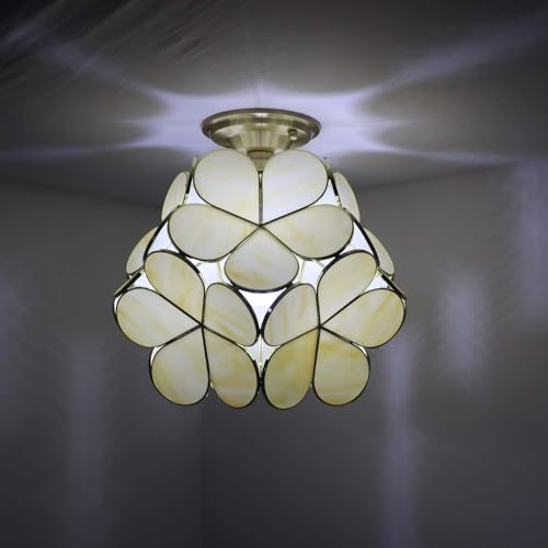 Bieye L11033 Flower Petals Tiffany Style Stained Glass Close to Ceiling Light for Home Decor (Cream White, 12" Cherry Blossom) - color: Cream White, size: 12" Cherry Blossom