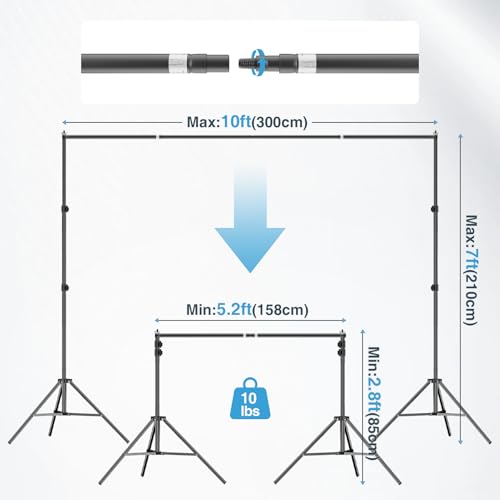 10×7FT Black Backdrop with Stand Kit, 6×9FT Black Screen Background with Photography Stand, 6 Clamps and Carrying Bag for Photo Shoot, Video Recording, Streaming, Decoration - color: Black