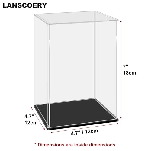 LANSCOERY Acrylic Display Case, 4.7x4.7x7 in, Upgraded Thickened UV-Resistant Showcase, 98% Clarity Dustproof Box with Glossy Black Base for Action Figures, LEGO & Models, Scraper & LED Light - color: Black, size: 4.7x4.7x7inch; 12x12x18cm