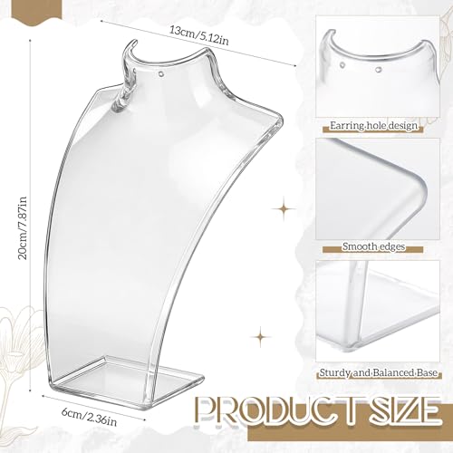 AceOrbit 6 Pcs Acrylic Necklace Display for Vendors, Jewelry Bust Stand Holder, 7.87 x 5.12 x 2.36 Inch Jewelry Display Mannequin for Earrings Necklace, Retail Store & Trade Shows (Clear) - color: Clear