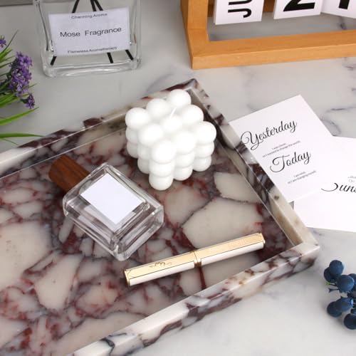 Marble Bathroom Vanity Tray, Natural Luxury Vanity Home Kitchen Bathroom Table Tray, Stone Decorative Countertop Dresser Trays for Key Coffee Perfume Jewelry Makeup (Calacatta Viola, 12"x 8" x1.2") - color: Calacatta Viola, size: 12" x 8" x 1.2"