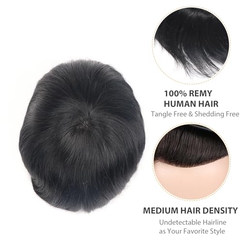 Hair System for Mens Toupee Hair Replacement System Mono Lace With Npu Lace Hairpiece Size 6x8 Inch 6 Inch Length Color 1# 100% Human Hair Unit Protesis Capilar Hombre - color: 1# Jet black - Mono NPU, size: 6x8 Inch