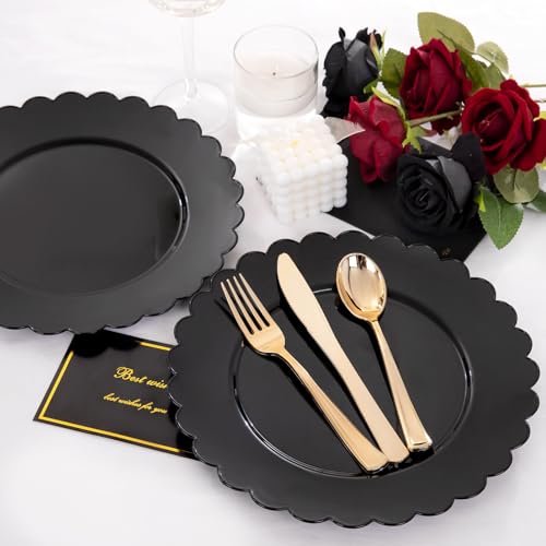 SUT 72 PSC Black Plastic Plates, Plates Disposable Heavy Duty, black Disposable Dinner Plates, 10.25inch plastic Dinner plate for Party - color: Black, size: 10.25 Inch