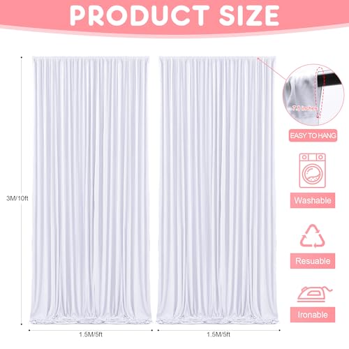 Asee'm 10x10FT White Backdrop Curtains for Parties, Polyester Photo Fabric Curtain Backdrop Drapes for Birthday Wedding Party Decor Background Photography with Rod Pocket, 5x10FT, 2 Panels - color: White, size: 5'(W) x 10'(H), 2 panels