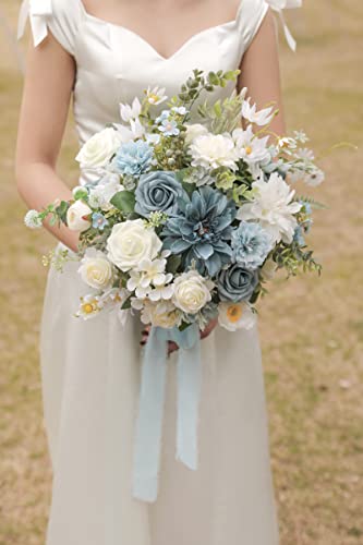 rongflower Artificial Flowers Combo Box Set Gradient Color Flower Leaf with Stems for DIY Wedding Bouquets Centerpieces Baby Shower Party Home Decor (Blue & White) - color: Blue & White