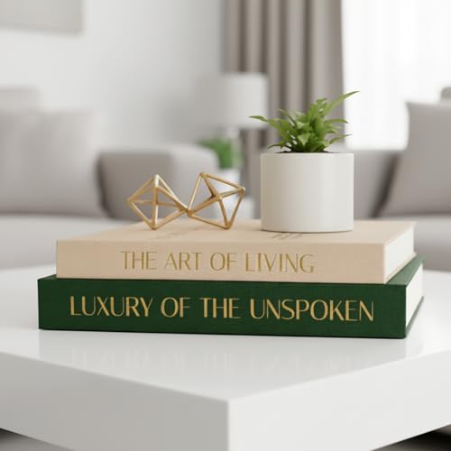 Decorative Books for Home Decor (Set of 2), Linen Fake Books for Decoration, Home Decor for Coffee Table Book, Fake Book Decor Aesthetic Set, Photo Storage and Keepsake Box (Beige + Green) - color: (Beige + Green)