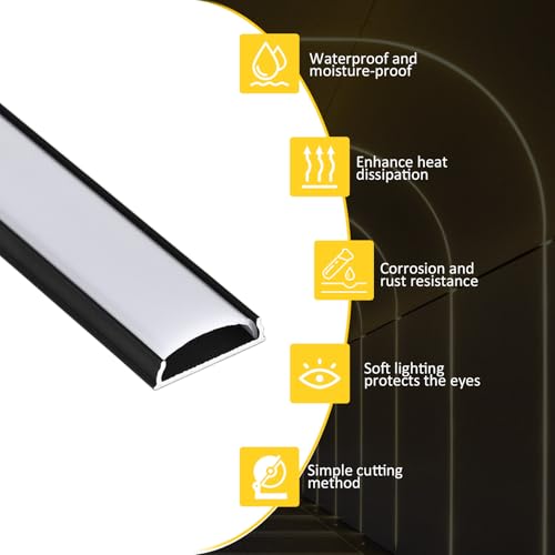10-Pack Black Bendable LED Aluminum Channel, 3.3ft/1M Flexible Strip Diffuser with Milky White Cover, Recessed Housing for 12.5mm Wide Tape Light, Ideal for Curved Walls Drywall - color: Black Aluminum + White Cover, size: 3.3FT/10P/#123