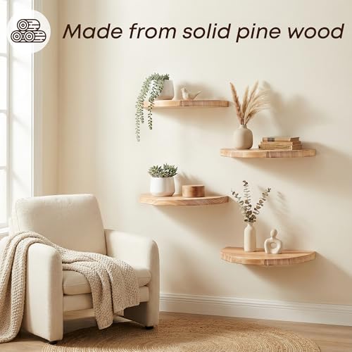 Small Wood Floating Shelves (4-Pack, 8-inch Diameter) - Round Sturdy Invisible Wall Mount Display for Small Plants,Toys,Bathroom,Living Room Storage & Modern Rustic Décor (Carbonized Brown) - color: Carbonized Brown, size: 8 Inch-4 Pcs