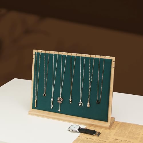 Large Bamboo Necklace Display Stand, Pendant Necklace Wood Jewellery Holder, Chain Necklace Jewelry Big Board Organizer Rack for Store Show Sell (Dark Green Velvet) - color: Dark Green Velvet, size: Big Size(15.7"X11.8")