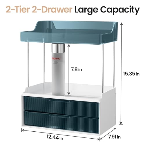 Delamu Bathroom Organizers and Storage, 2 Tier 2 Drawer Makeup Organizer Countertop, Easy to Install, Ideal for Bathroom Counter, Vanity, Blue - color: Blue, size: 2Drawers 1 Pack
