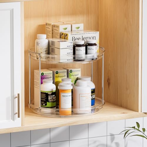 LAMU 2 Tier Lazy Susan Turntable Organizer 9.25'' Rotating Spice Rack Organization for Cabinet, Kitchen, Pantry, Countertop, Bathroom, Vanity, Medicine Cabinet Organizer, Clear - color: Clear, size: 9.25in 1 Pack