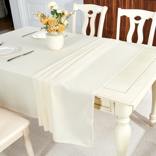 IVAPUPU Textured Linen Table Cloth for Rectangle Table - Ivory Tablecloths Rectangular Waterproof Wrinkle Free Wipeable Dining Cover for Spring Wedding Birthday Kitchen Decor, 60 x 104 Inch - color: Ivory, size: 104" x 60" (Rectangular)