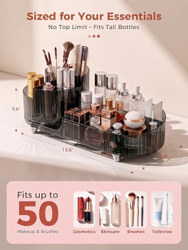 Booklov Rotating Makeup Organizer for Vanity, Large Capacity Cosmetic Display Case, Clear Acrylic Countertop Beauty Storage Holder for Skincare, Brush Eyeshadow Lipstick, Counter Desk, Crystal Black - color: Crystal Black, size: L01