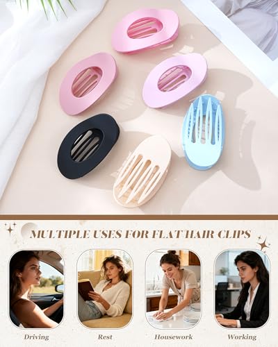 AWAYTR Flat Hair Clips For Women 4.33" Lay Flat Claw Clip for Hair 6Pcs Round Large Hair Claw Clips (Matte - Candy Series) - color: Matte - Candy Series