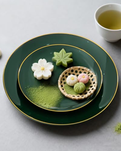 PULOTE 60PCS Green Plastic Plates - Heavy Duty Green Disposable Include 30 Each (10 inch Dinner & 7 inch Dessert) Plates, Ideal for Party & Christmas - color: Green, size: 60 PCS