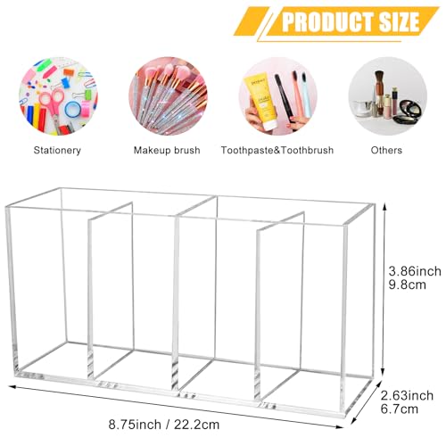 Clear Makeup Brush Organizer,Acrylic Cosmetic Brushes Storage Holder with 4 Slots,Pencil Pen Holder for Desk,Desk Organizer and Accessories for Vanity - color: Clear-4 Slot