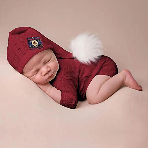 Christmas Newborn Baby Photo Shoot Props Outfits Crochet Clothes Santa Claus Red Hat Pants Photography Props - color: Reda