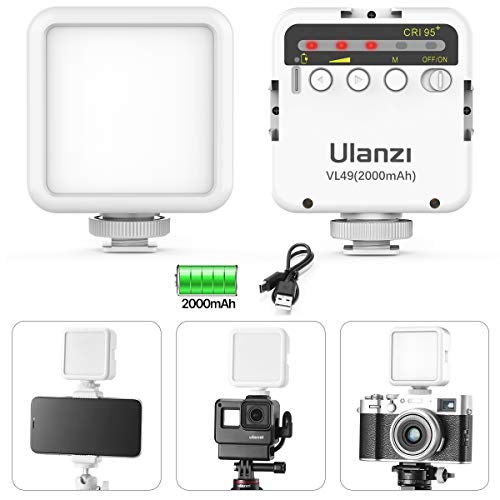 ULANZI VL49 2000mAh LED Video Light w 3 Cold Shoe, Rechargeable Soft Light Panel for DJI OSMO Mobile 3 Pocket Zhiyun Smooth 4 Sony RX100 VII Canon G7X Mark III A6400 6600 Action Camera 13 9 8 Vlogging - color: White