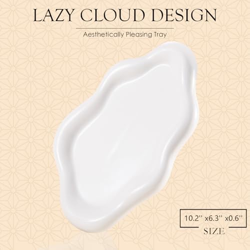 CCINPPY Ceramic Jewelry Tray Trinket Dish, Decorative Cloud Vanity Key Tray for Women, Ring Holder Dish, Cute Jewelry Plate Bowl Room Decor Aesthetic, White, Large - color: White, size: 10.2" x 6.3" x 0.6"