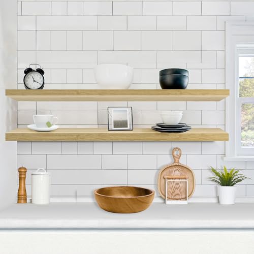 Sorbus Floating Shelves for Wall - 55 Inch Extra-Long Bathroom Shelves, Wall Decor for Bedroom, Kitchen, Living Room, Book Storage - Mounted Floating Shelf with Hidden Brackets (Maple Wood, 2 Pack) - color: Maple Wood, size: 55 Inch, style: 2 Pack
